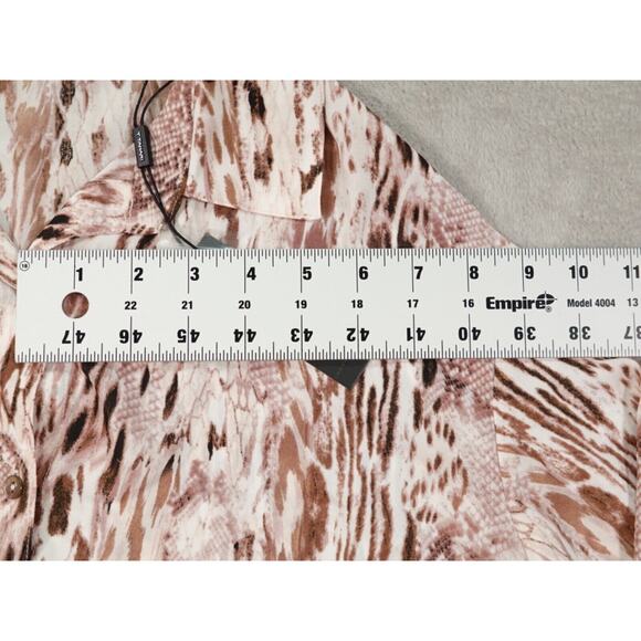 Tahari Womens Brown Collared Button Up Long Sleeve Animal Print Blouse Size S8 - Picture 3 of 12